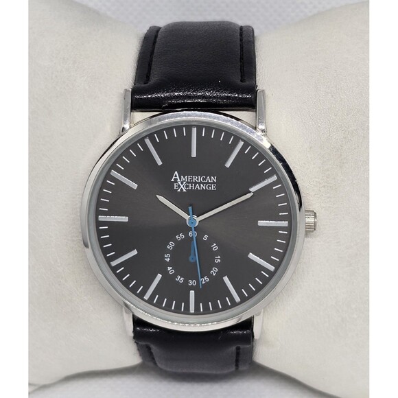 American Exchange Accessories - Men's American Exchange Classic Silver Tone Black Dial Leather Strap Watch 11